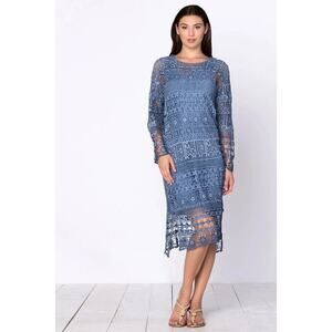 XCVI Fonda Midi Dress Crochet Blue Floral Long Boho Western Coastal Size Medium